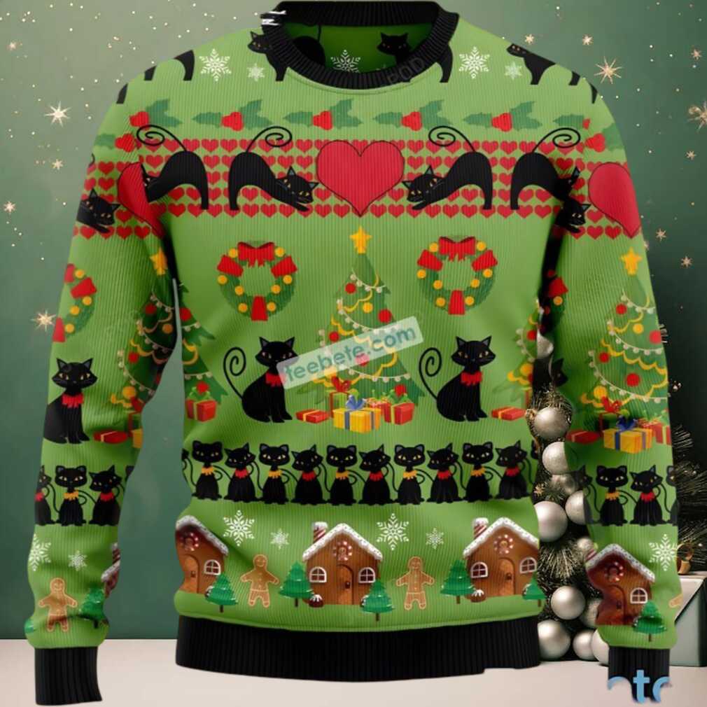 Cat Black Christmas Tree Ugly Xmas Sweater Party Cat Black Christmas Tree Ugly Xmas Sweater Party
