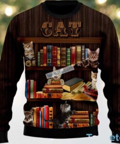 Cat Bookcase Ugly Christmas Sweatshirt Cat Bookcase Ugly Christmas Sweatshirt
