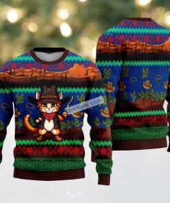 Cat Cowboy Cactus Christmas Vacation Ugly Sweater Fun Cat Cowboy Cactus Christmas Vacation Ugly Sweater Fun