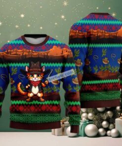 Cat Cowboy Cactus Christmas Vacation Ugly Sweater Fun