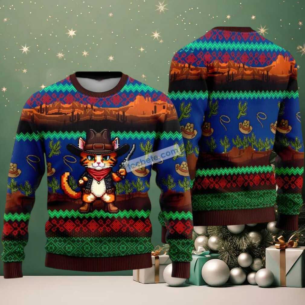 Cat Cowboy Cactus Christmas Vacation Ugly Sweater Fun Cat Cowboy Cactus Christmas Vacation Ugly Sweater Fun