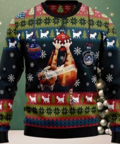 Cat Hanging Christmas Mens Ugly Sweaters For Christmas