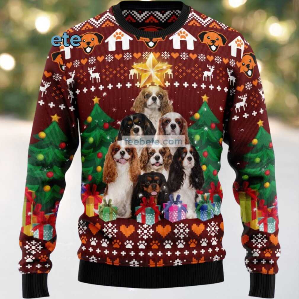 Cavalier King Charles Spaniel Dog Dad Xmas Tree Ugly Xmas Sweater Womens, hoodie, sweater, long sleeve and tank top Cavalier King Charles Spaniel Dog Mom Ugly Christmas Sweater