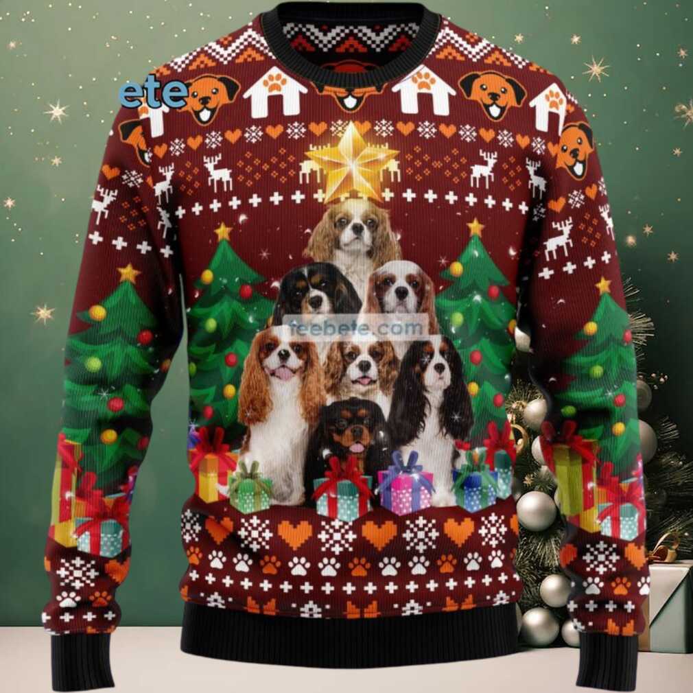 Cavalier King Charles Spaniel Dog Dad Xmas Tree Ugly Xmas Sweater Womens, hoodie, sweater, long sleeve and tank top Cavalier King Charles Spaniel Dog Mom Ugly Christmas Sweater Back