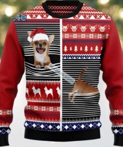 Chihuahua Dog Face Ugly Christmas Sweatshirt Womens Red