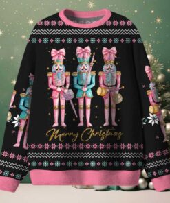 Christmas Puppet Soldiers With Pink Bow Tie Teacher Ugly Fluffy Christmas Sweater Christmas Puppet Soldiers With Pink Bow Tie Teacher Ugly Fluffy Christmas Sweater