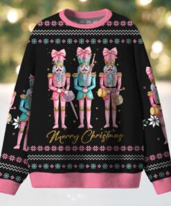 Christmas Puppet Soldiers With Pink Bow Tie Teacher Ugly Fluffy Christmas Sweater