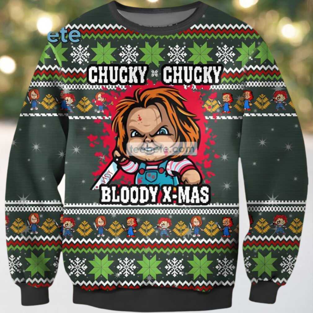 Chucky Chucky Bloody Xmas Ugly Christmas Sweater Green Funny, hoodie, sweater, long sleeve and tank top Chucky Chucky Bloody Xmas Ugly Christmas Sweater Green Funny