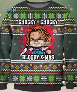 Chucky Chucky Bloody Xmas Ugly Christmas Sweater Green Funny, hoodie, sweater, long sleeve and tank top Chucky Chucky Bloody Xmas Ugly Christmas Sweater Green Funny