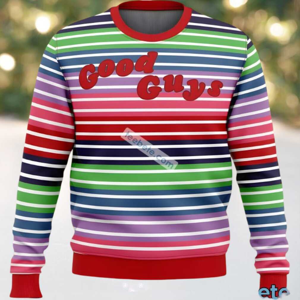 Chucky Good Guys Ugly Christmas Sweatshirt Blue Red, hoodie, sweater, long sleeve and tank top Chucky Good Guys Ugly Christmas Sweatshirt Blue Red front view
