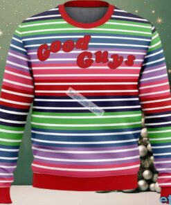 Chucky Good Guys Ugly Christmas Sweatshirt Blue Red, hoodie, sweater, long sleeve and tank top Chucky Good Guys Ugly Christmas Sweatshirt Blue Red