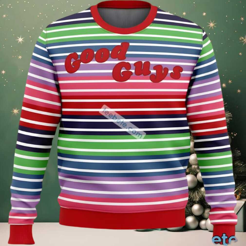 Chucky Good Guys Ugly Christmas Sweatshirt Blue Red, hoodie, sweater, long sleeve and tank top Chucky Good Guys Ugly Christmas Sweatshirt Blue Red detail view
