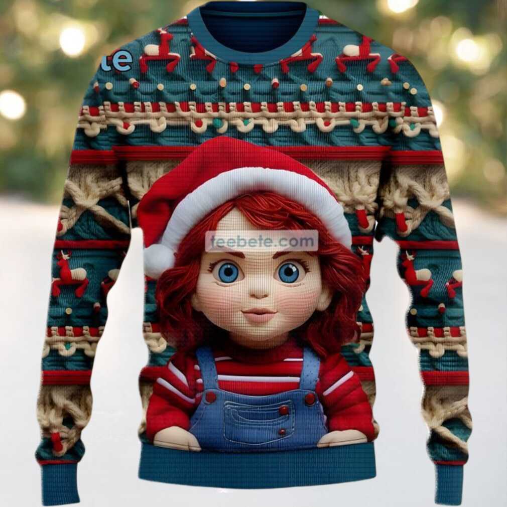 Chucky Santa Hat Ugly Christmas Sweater So Cute Blue Red, hoodie, sweater, long sleeve and tank top Chucky Santa Hat Ugly Christmas Sweater So Cute Blue Red front