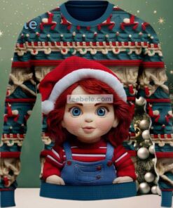 Chucky Santa Hat Ugly Christmas Sweater So Cute Blue Red, hoodie, sweater, long sleeve and tank top Chucky Santa Hat Ugly Christmas Sweater So Cute Blue Red