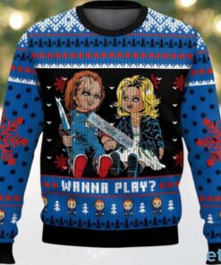 Chucky Wanna Play Ugly Cardigan Christmas Black Blue