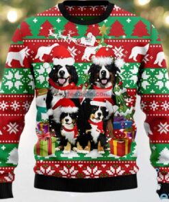 Claus Bernese Mountain Dog Family Ugly Christmas Sweater Red Green