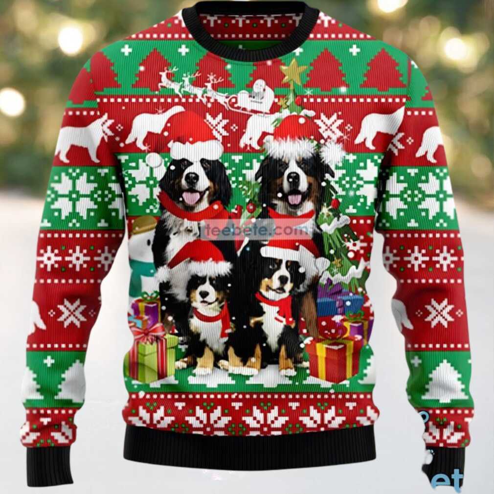 Claus Bernese Mountain Dog Family Ugly Christmas Sweater Red Green, hoodie, sweater, long sleeve and tank top Claus Bernese Mountain Dog Family Ugly Christmas Sweater Red Green