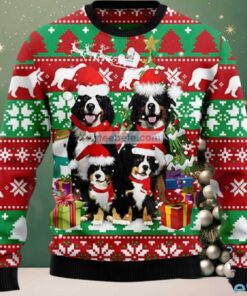 Claus Bernese Mountain Dog Family Ugly Christmas Sweater Red Green, hoodie, sweater, long sleeve and tank top Claus Bernese Mountain Dog Family Ugly Christmas Sweater Red Green