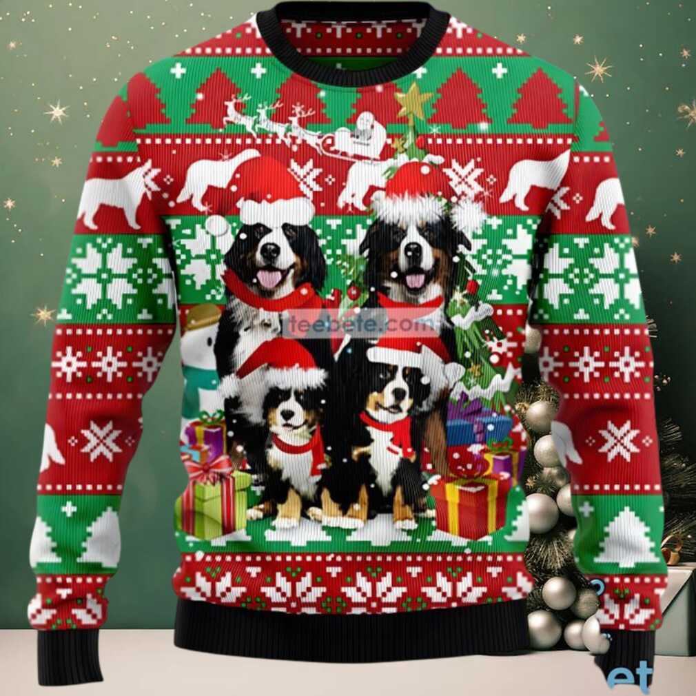 Claus Bernese Mountain Dog Family Ugly Christmas Sweater Red Green, hoodie, sweater, long sleeve and tank top Claus Bernese Mountain Dog Family Ugly Christmas Sweater Red Green