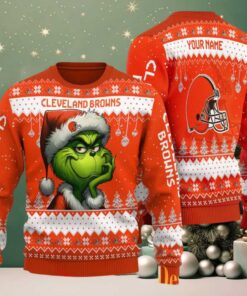 Cleveland Browns Grinch Chin In Hand And Smile NFL Ugly Christmas Sweaters