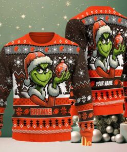 Cleveland Browns Grinch With Ornament Ugly Christmas Sweater