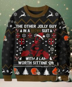 Cleveland Browns Official NFL Deadpool Christmas Ugly Sweater NY