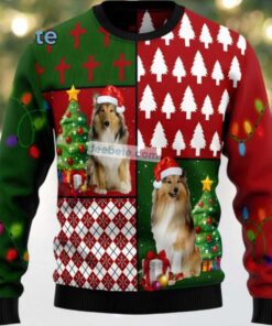 Collie Hohoho Dog Mom Ugly Christmas Sweater Green Red Funny