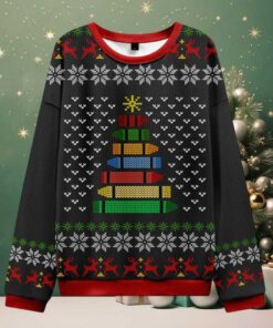Crayon Christmas Tree Teacher Ugly Knit Sweatshirt Crayon Christmas Tree Teacher Ugly Knit Sweatshirt