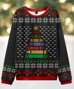 Crayon Christmas Tree Teacher Ugly Knit Sweatshirt