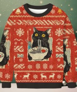 Cute Cat Eating Ramen Christmas Ugly Sweatshirt