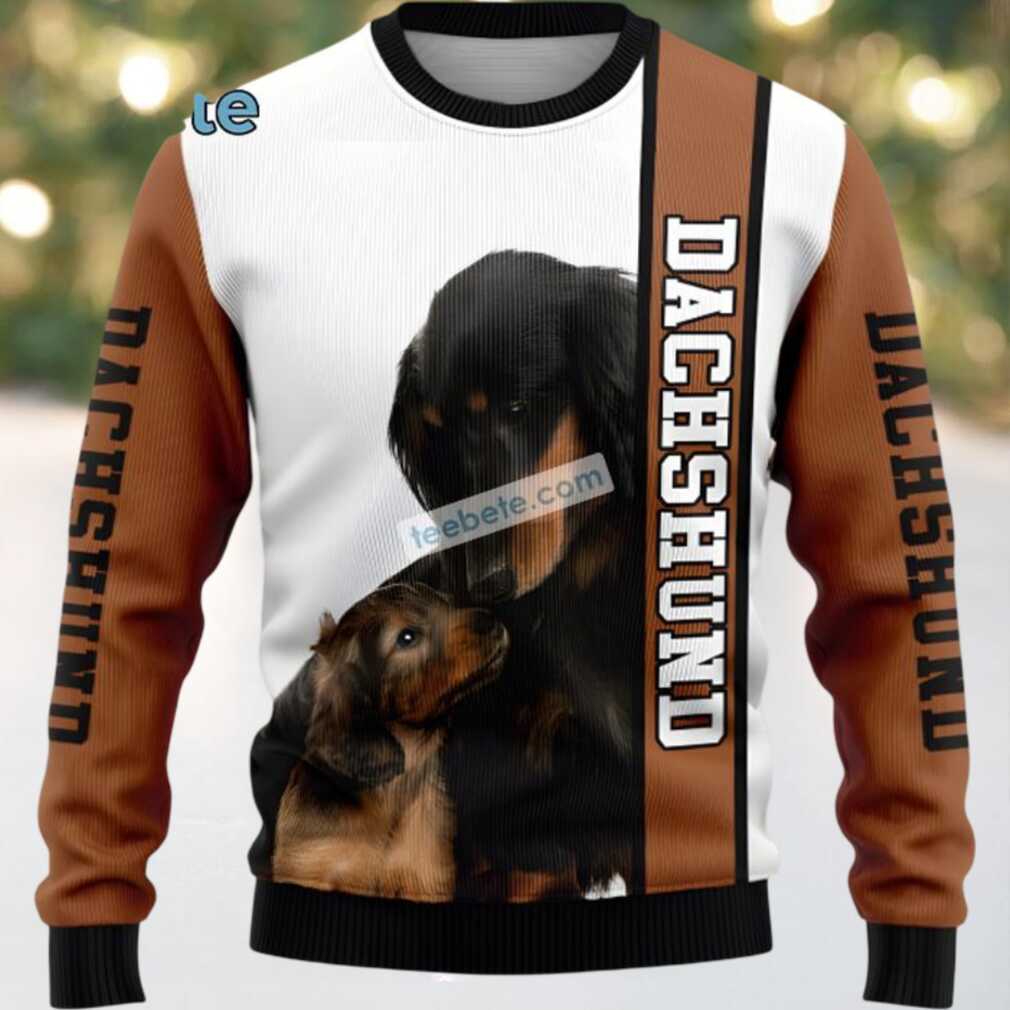 Dachshund Dog Dad Ugly Christmas Sweater Yellow Vacation, hoodie, sweater, long sleeve and tank top Dachshund Dog Dad Ugly Christmas Sweater Yellow Vacation - Front View