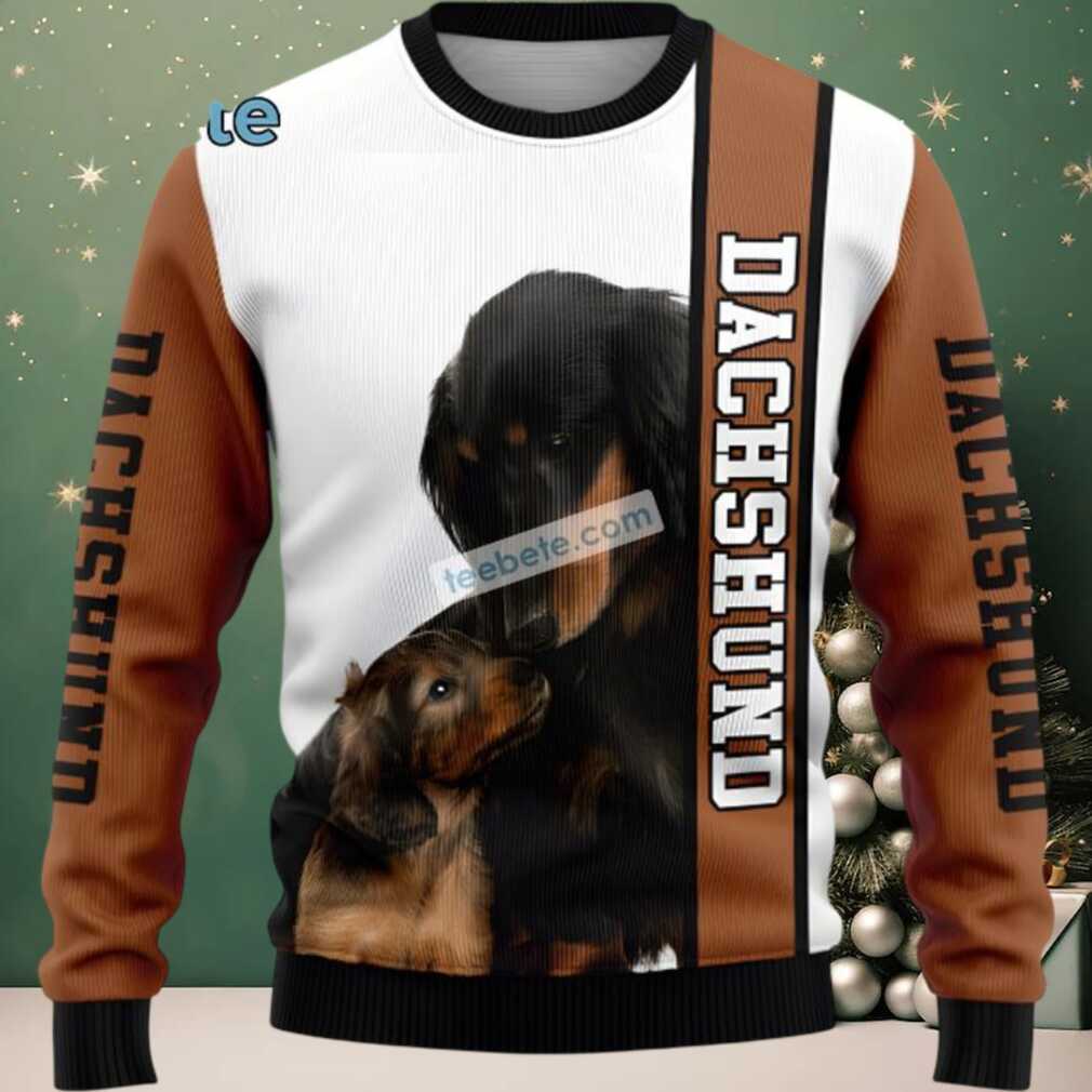 Dachshund Dog Dad Ugly Christmas Sweater Yellow Vacation, hoodie, sweater, long sleeve and tank top Dachshund Dog Dad Ugly Christmas Sweater Yellow Vacation - Back View