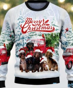 Dachshund Dog Family Ugly Christmas Sweater Womens White