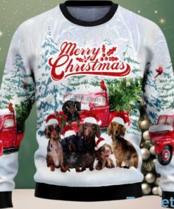 Dachshund Dog Family Ugly Christmas Sweater Womens White, hoodie, sweater, long sleeve and tank top Dachshund Dog Family Ugly Christmas Sweater Womens White