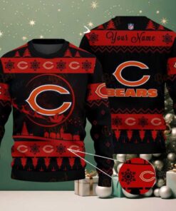 Dark Red Chicago Bears NFL Ugly Christmas Sweater   Name Customized