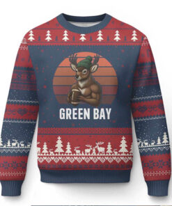 Deer Green Bay Football Ugly Christmas Sweater Retro Vintage Style Deer Green Bay Football Ugly Christmas Sweater Retro Vintage Style