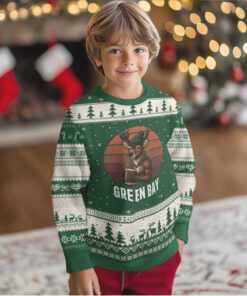 Deer Green Bay Football Ugly Christmas Sweater Retro Vintage Style