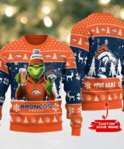 Denver Broncos Grinch With Beer Ugly Christmas Sweater Denver Broncos Grinch With Beer Ugly Christmas Sweater