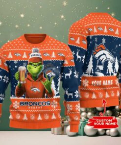 Denver Broncos Grinch With Beer Ugly Christmas Sweater