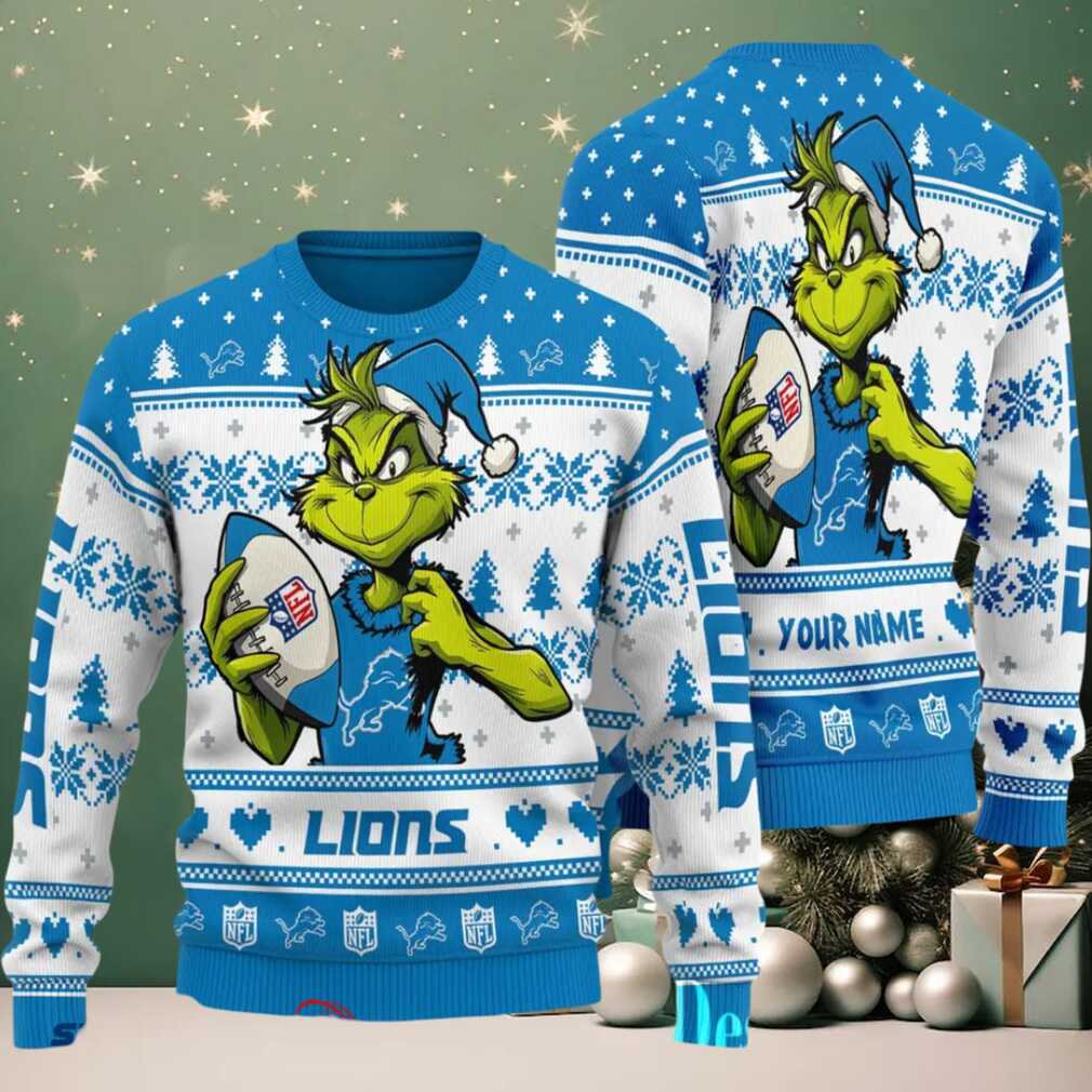 Detroit Lions Grinch With Ball NFL Ugly Christmas Sweater Detroit Lions Grinch With Ball NFL Ugly Christmas Sweater