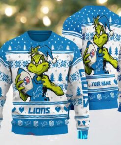 Detroit Lions Grinch With Ball NFL Ugly Christmas Sweater