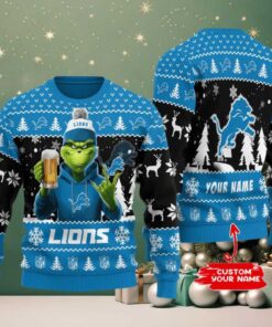 Detroit Lions Grinch With Beer Ugly Christmas Sweater Detroit Lions Grinch With Beer Ugly Christmas Sweater