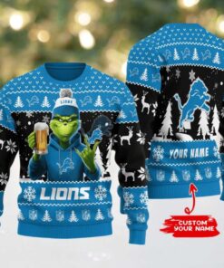 Detroit Lions Grinch With Beer Ugly Christmas Sweater