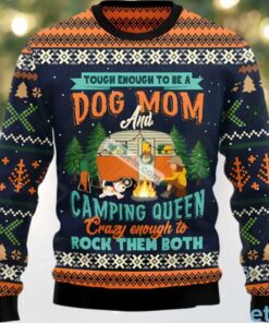 Dog Mom Camping Crazy Enough Ugly Xmas Sweater Blue