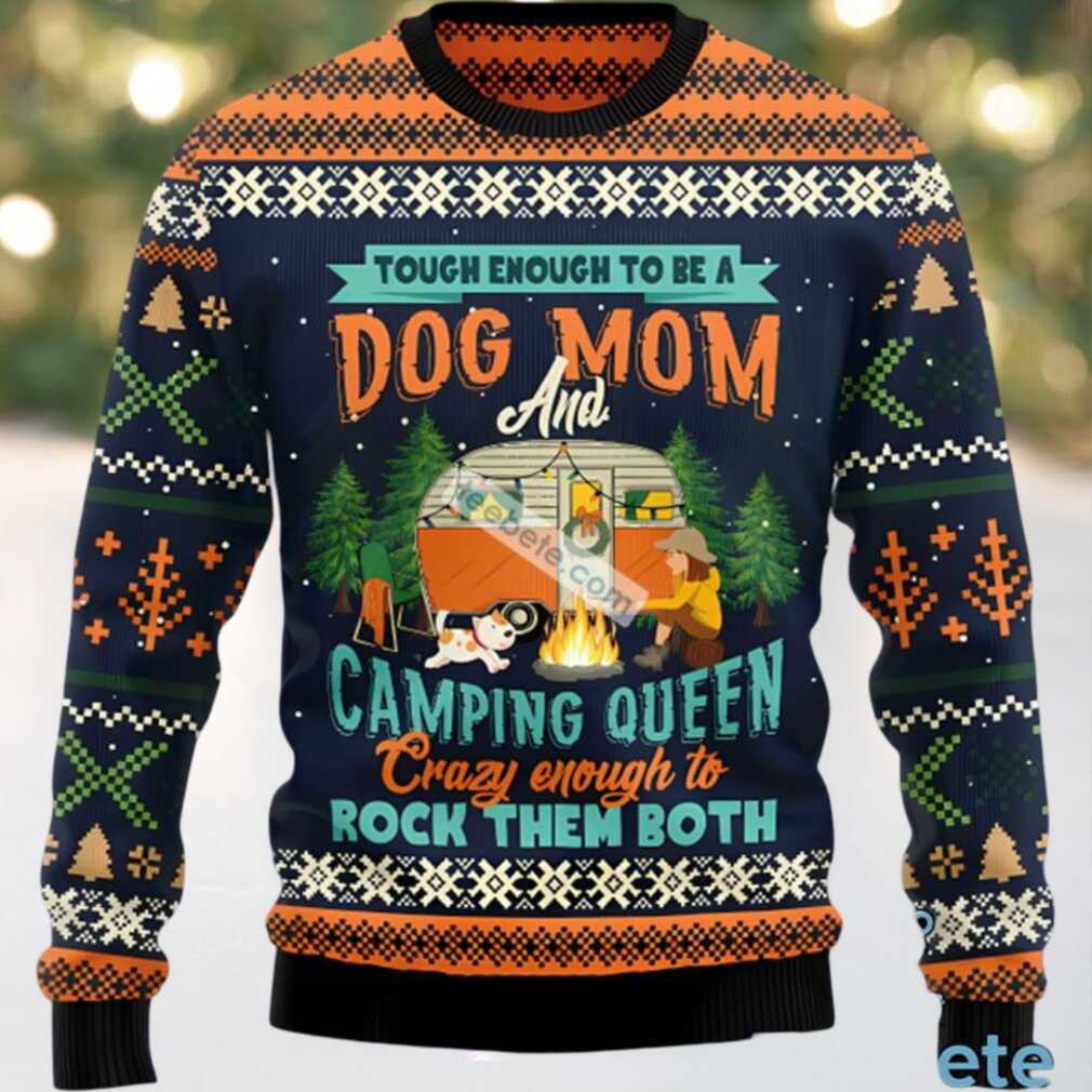 Dog Mom Camping Crazy Enough Ugly Xmas Sweater Blue, hoodie, sweater, long sleeve and tank top Dog Mom Camping Crazy Enough Ugly Xmas Sweater Blue