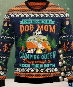 Dog Mom Camping Crazy Enough Ugly Xmas Sweater Blue, hoodie, sweater, long sleeve and tank top Dog Mom Camping Crazy Enough Ugly Xmas Sweater Blue