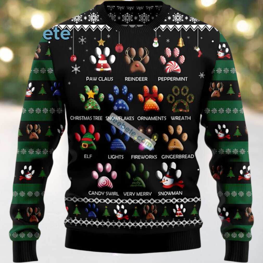 Dog Pawprint Ugly Xmas Sweater Party Green Black, hoodie, sweater, long sleeve and tank top Dog Pawprint Ugly Xmas Sweater Party Green Black