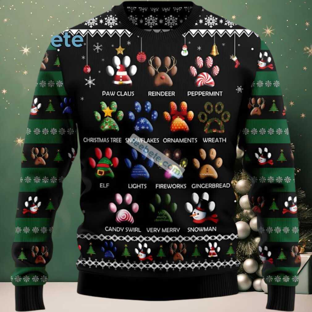 Dog Pawprint Ugly Xmas Sweater Party Green Black, hoodie, sweater, long sleeve and tank top Dog Pawprint Ugly Xmas Sweater Party Green Black