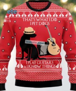 Dog Play Guitar Ugly Christmas Sweater Adults Red