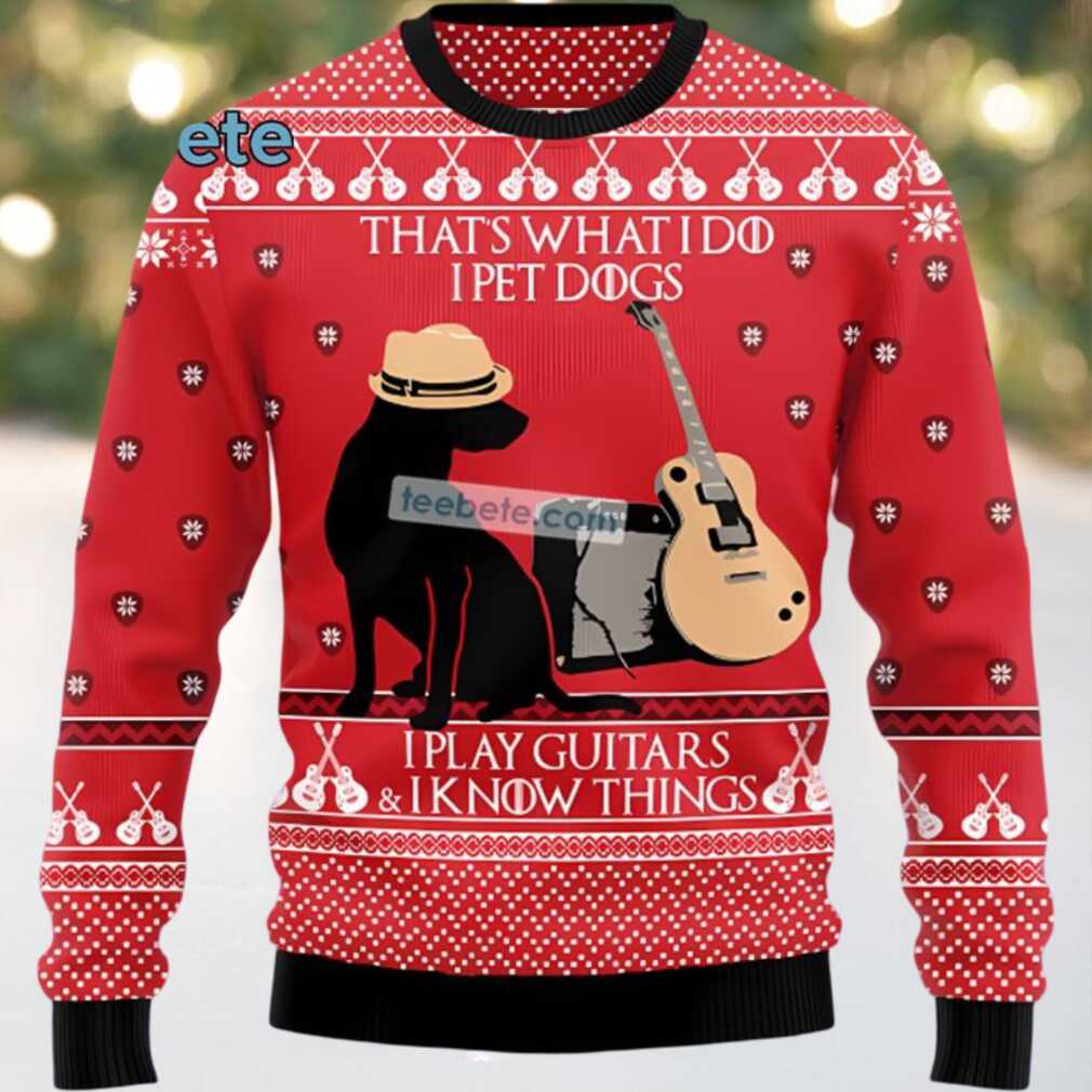 Dog Play Guitar Ugly Christmas Sweater Adults Red, hoodie, sweater, long sleeve and tank top Dog Play Guitar Ugly Christmas Sweater Adults Red
